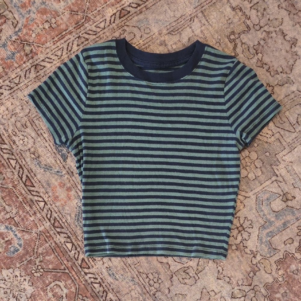 Hollister Navy & Teal Striped Short Sleeve Tee